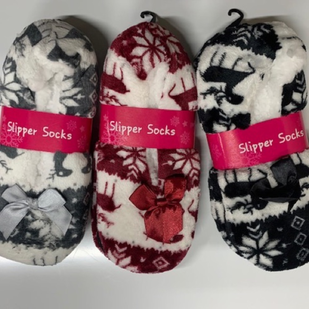 Reindeer snowflakes slippers bedroom slippers house shoes burgundy red